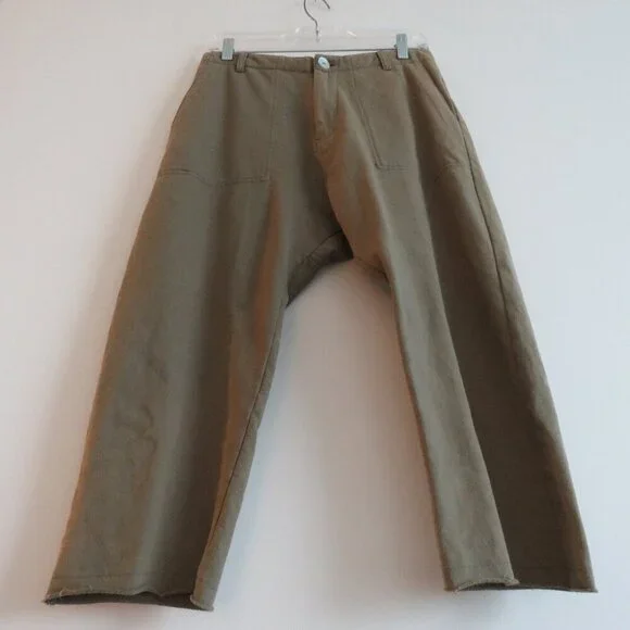 ACACIA Dublin Pant in Moss Green Size S Cotton Raw Hem Casual Travel Vacation - Picture 6 of 16